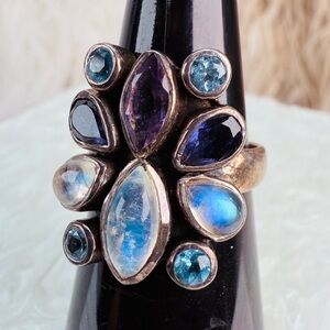Vintage Aryo aged silver multi stone size 7 ring
